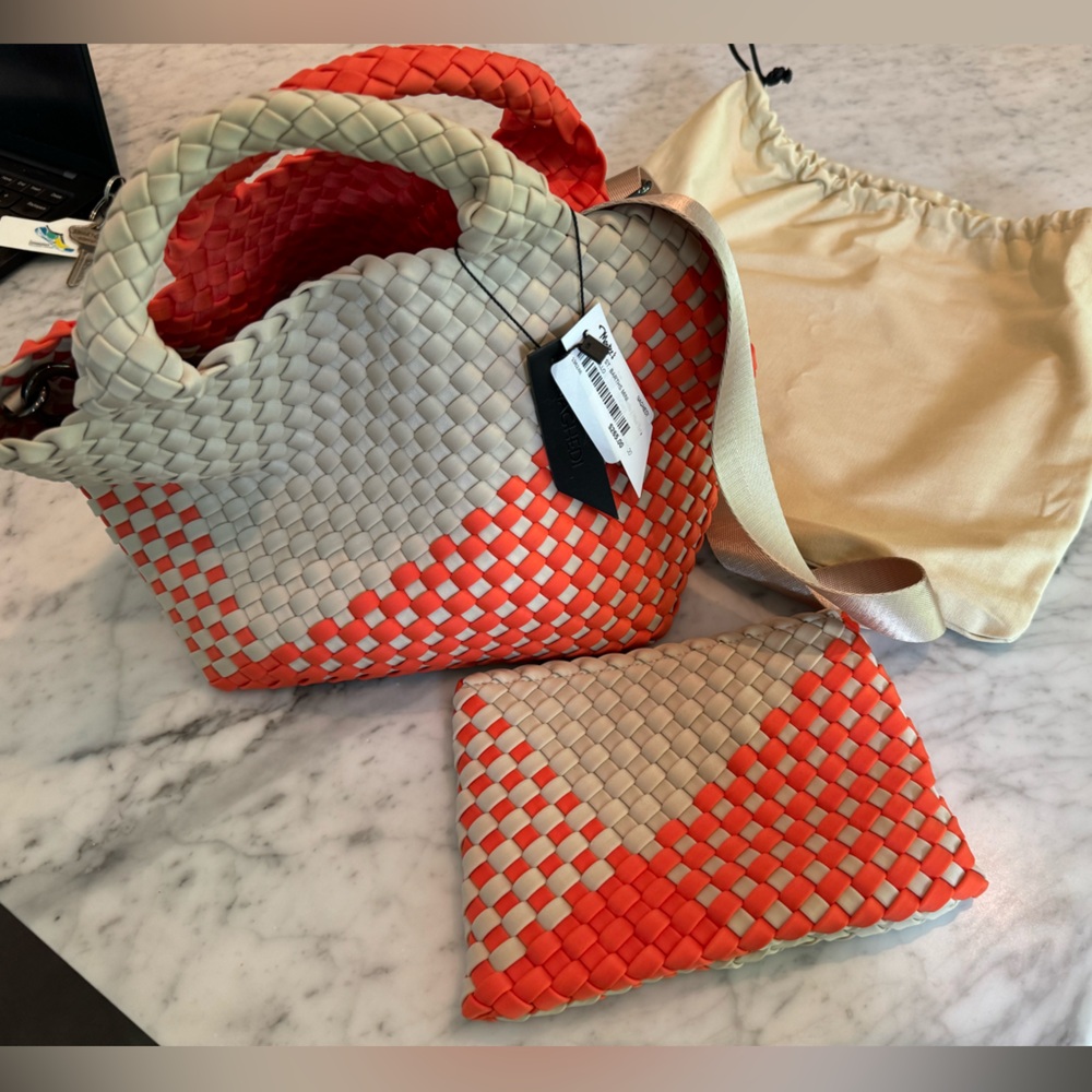Naghedi St. Barths Mini Orange and Cream Woven Ravello Tote